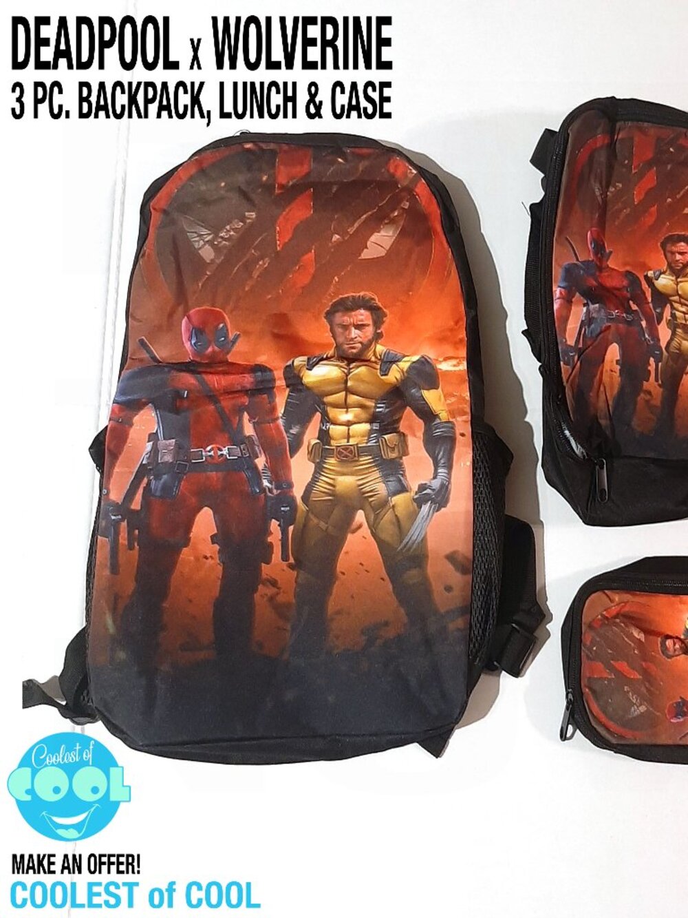 new Deadpool Wolverine movie 3pc Set Backpack, insulated lunch bag, phone case
